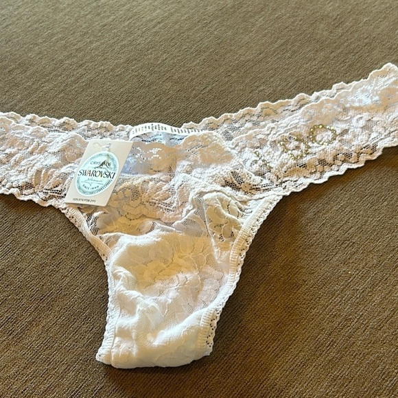 NWT Hanky Panky w/Swarovski Crystal I DO White Thong one size - Picture 1 of 7